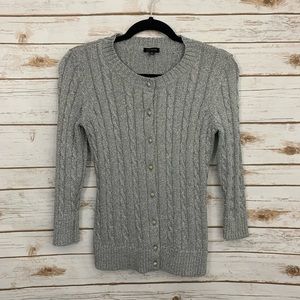Talbots Holiday Gray Metallic Cable Knit Cardigan